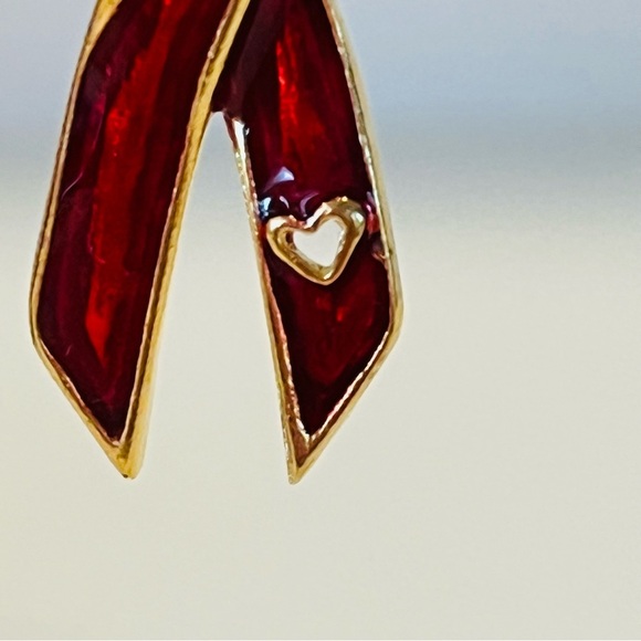 Red and Gold Enamel AIDS Awareness Ribbon Pin - Picture 3 of 7